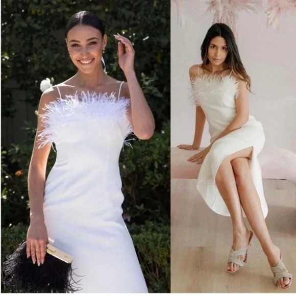 Elliatt Harley Dress in Ivory NWT Marabou Feather Detailing - Picture 2 of 11